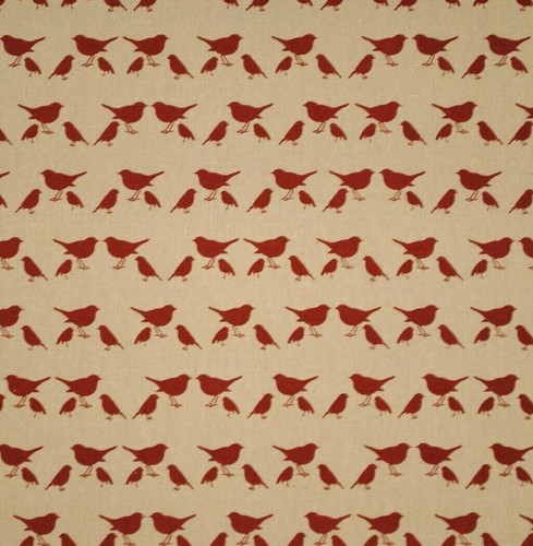 Little birds red - natural, linen