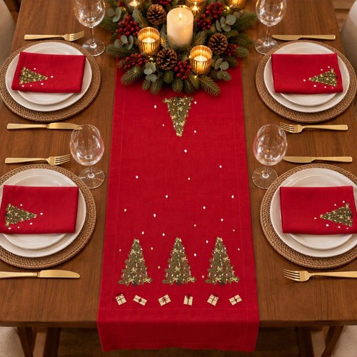 Red christmas tableware runner - tableware,